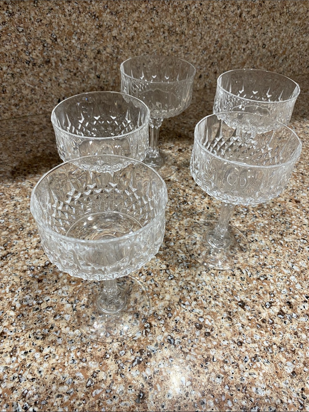 Clear Cut Glass Coupe Dessert/Champagne Glasses - Set of 5.